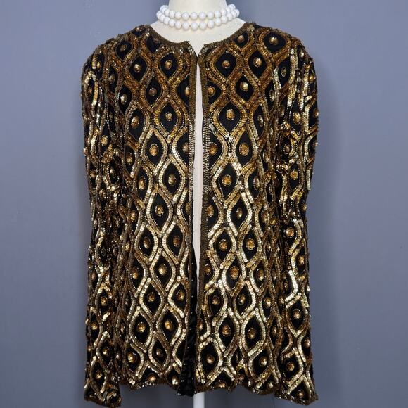 VTG Stenay Gold Sequined Jacket Size: Medium Evening Cocktail Holiday - Picture 1 of 4